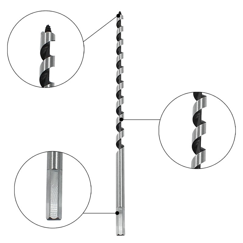 Coufce 3/8" Diameter Auger Drill Bit 12" Ship Auger Long Drill Bit 3/8" Hex Shank Long Drill Bits for Wood Hole Cutter in Hardwood, Softwood, and Composite Materials - Image 2